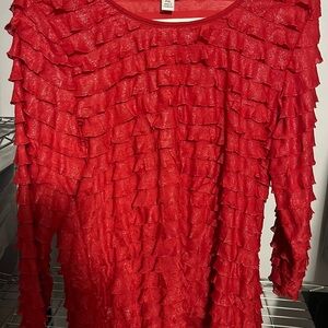 Red Sequined 3/4 Sleeve Blouse by Hartfield Design sz PXL